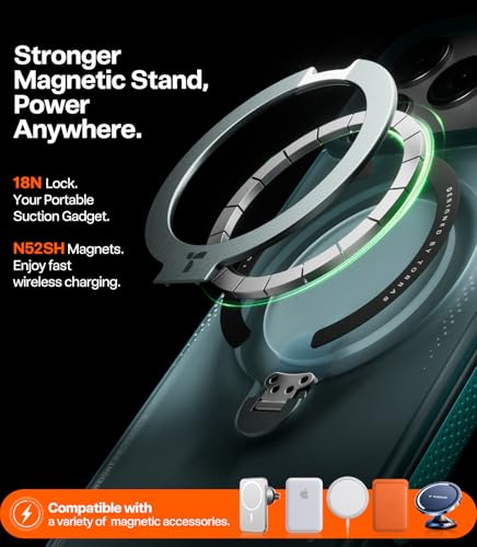 Image of TORRAS Ostand Q3 Air for iPhone 15 Pro Max Case with MagSafe & 360 Magnetic Stand, Dynamic Airbags, Mil-Grade Protection, Camera Control, Shockproof & Stylish Case for iPhone 15 Pro Max 6.7 inch, Blue
