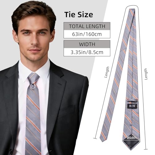 Image of Hi-Tie 63 inches Striped Paisley Extra Long Ties for Men Silk Necktie with Lapel Pin Tie Clip Big and Tall Men Formal Wedding