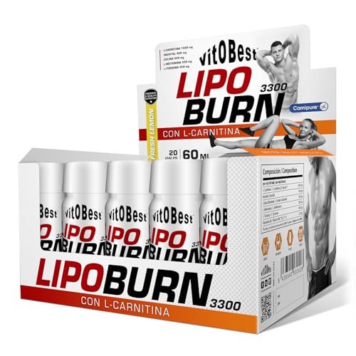 VITOBEST | Control de peso LipoBurn 3300 | Contribuye a movilizar la grasa en energía y Ayuda a disminuir el cansancio | Cómodos viales de 60 ml | Sabor Limón - 20 viales x (60 ml)