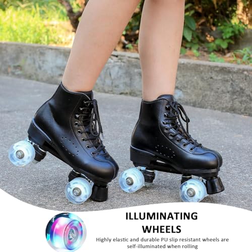 ERNAN Damen Klassische Retro Rollschuhe,Disco Roller,Classic Roller | Rollschuhe für Kinder und Erwachsene, komfortabl LED Rollerskates für Jugendliche und Anfänger.Mädchen. (Black, 39)