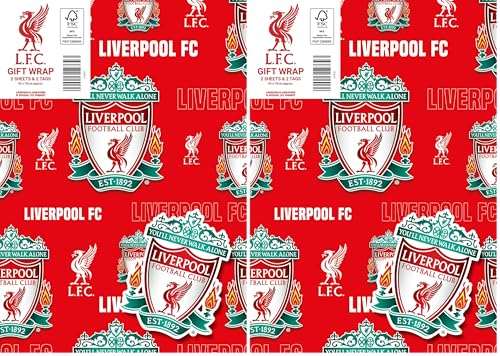 Image of Liverpool FC Wrapping Paper 2 Sheets 2 Tags, Liverpool Football Gift Wrap (Pack of 2)