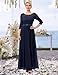 BeryLove Formal Dresses for Women Vintage Lace Wedding Guest Dress Fashion Boat Neck Long Party Dress Elegant Long Sleeve Cocktail Dresses 7049 Navy XS