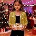 Sequin Jacket for Girls Sparkly Cropped Tops Open Front Long Sleeve Shrug Kids Fashion Party (Yellow, 13-14 Years)