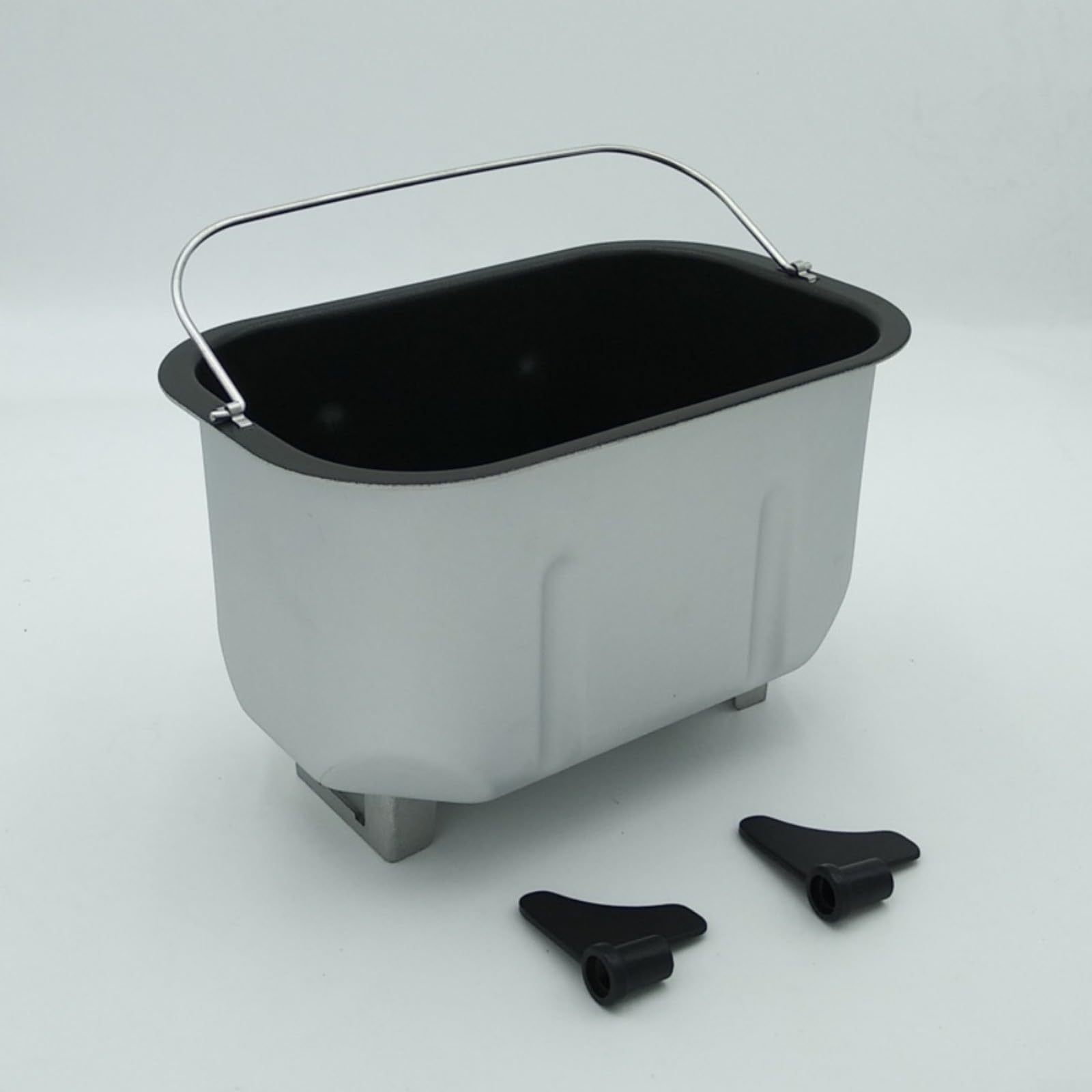 Seau pour machine à pain Moule à pâtisserie anti-adhésif Pièce de rechange avec 2 crochets pétrisseurs, en alliage d'aluminium pour différents modèles de machine à pain, Noir 24,8 x 15,5 x 15,7 cm