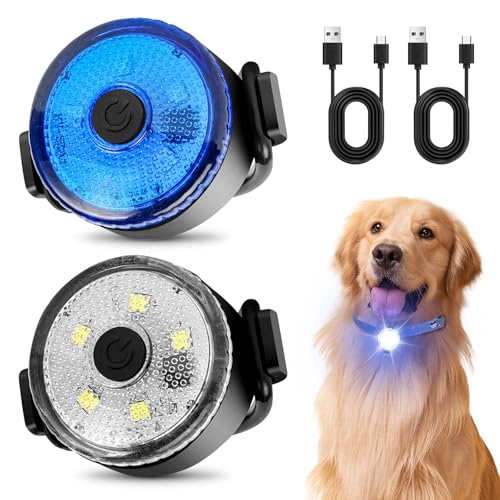 BORDEAG 2 Luci per Cani Impermeabili, Lampeggianti con 3 Modalità, Luce di Sicurezza LED per Cani e Gatti, USB Ricaricabile