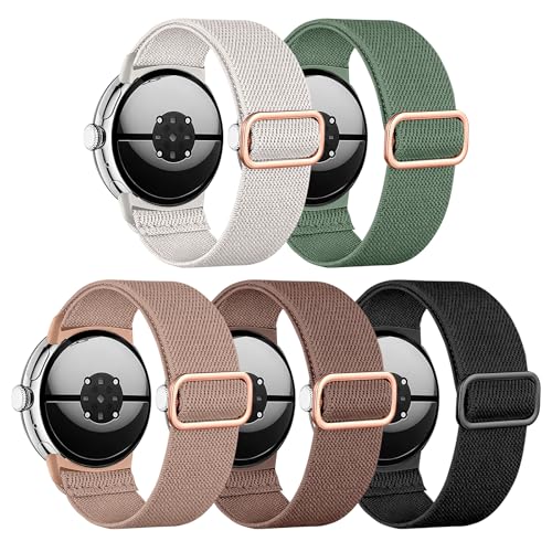 Image of 5 Pack Stretchy Bands Compatible with Google Pixel Watch 4 Band 45mm / Pixel Watch 3 Band 45mm for Women Men, Soft Nylon Breathable Sport Strap for Google Smartwatch 4 3 (45mm)