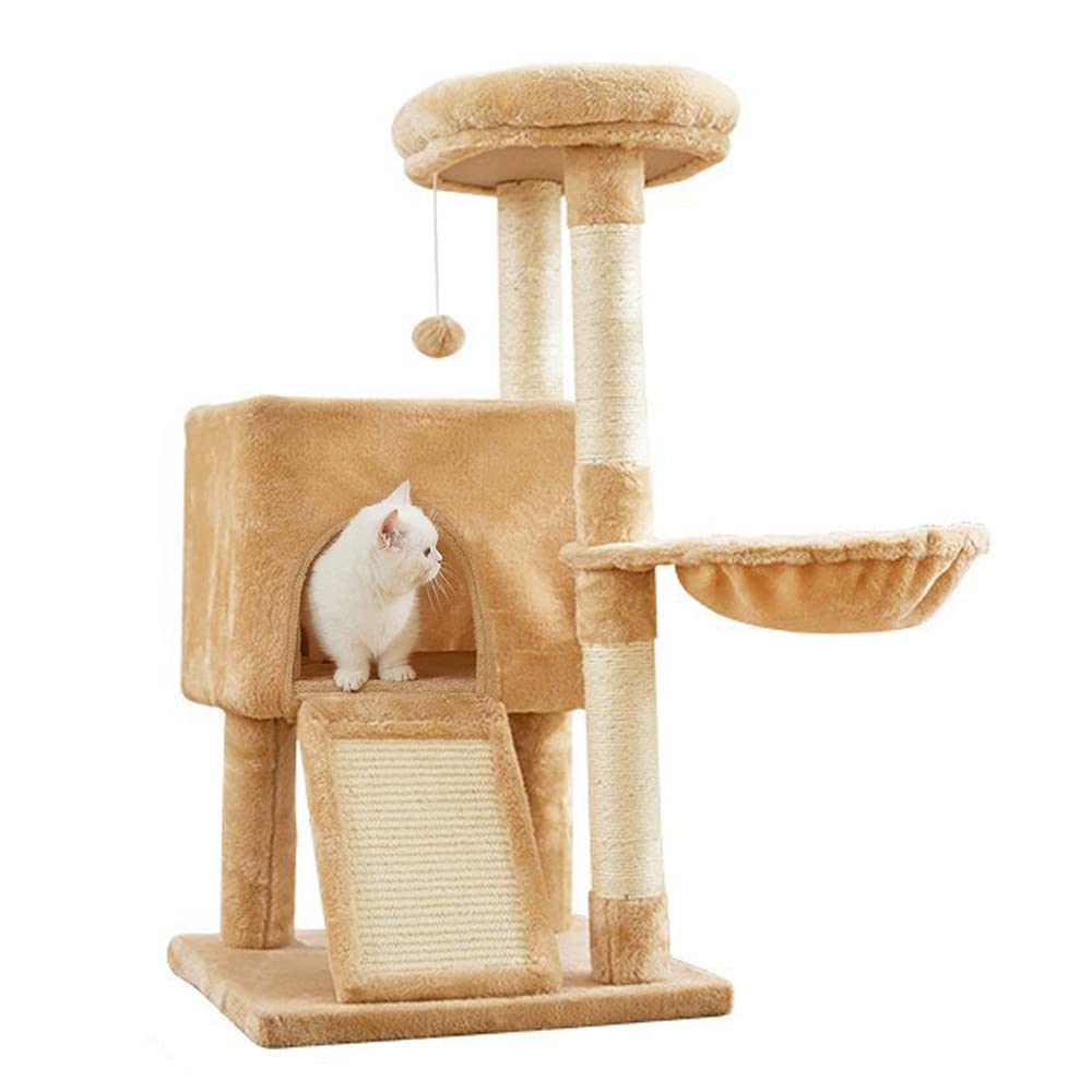 Cat Tree for Indoor Cats,Cat Tree Tower,Cat Bed,with Sisal Scratching Posts,Houses,Cats Activity Tower,Cat Furniture (Khaki(3-layers))