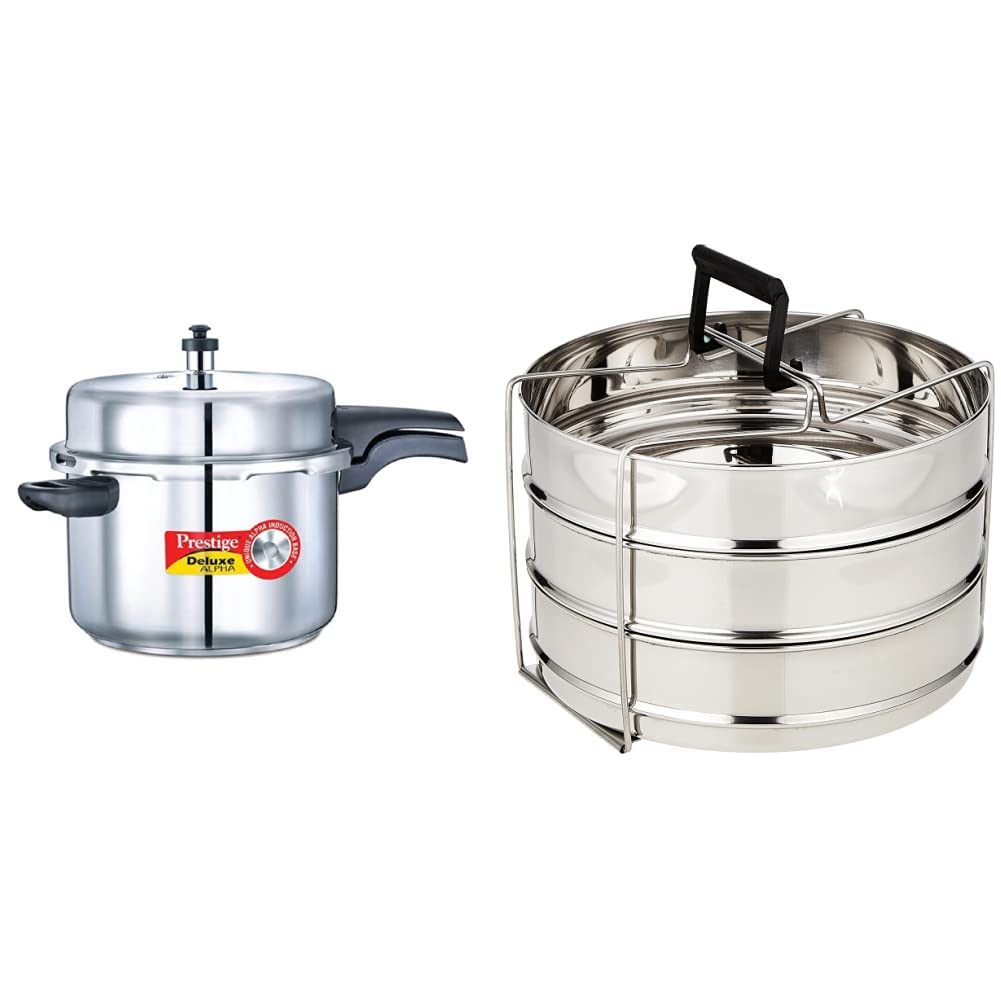 Prestige Deluxe Alpha Stainless Steel Pressure Cooker, 8 litres, Silver & Separator Medium Set, 21.2cm, Set of 3 Combo