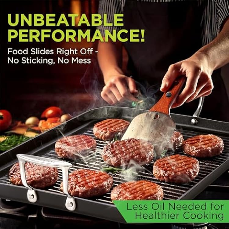 NutriChef 20x13 Stove Top Grill Pan - Double Burner, Hard-Anodized Non stick Grill & Griddle Pan