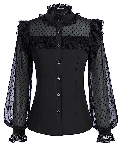 SCARLET DARKNESS Damen Langarm Bluse Stehkragen Rücken Lace-up Elegant...
