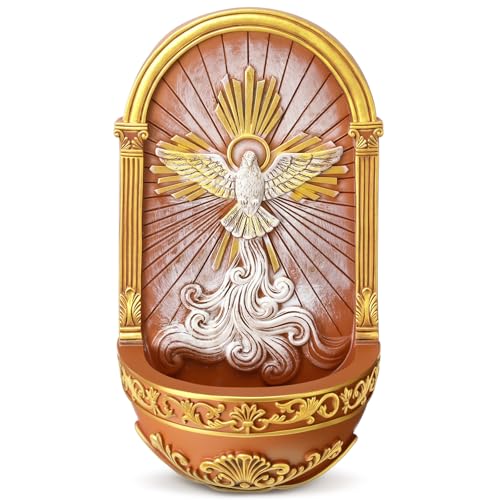 Yookeer Catholic Spirit Dove Hanging Resin Holy Water Font 7.5 Inch Trinity Spirit Dove Holy Water Font for Entrance Church Home Wall Hanging Catholic Religious Gift