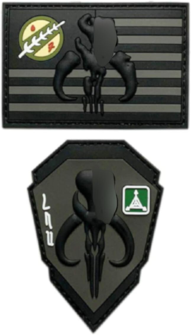 Black Skull USA Flag Patch [2PC - “Hook” Fastener - 3D-PVC Rubber-MTB5,1]