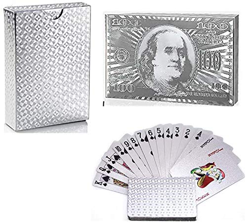 Waterproof Plastic Playing Cards, PVC Poker Table Cards Classic Magic Tricks Tool Deck,Use for Party and Game (54pcs) (Silver)
