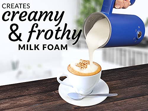 Image of Zulay 4-in-1 Milk Frother & Steamer - Automatic Hot & Cold Foam Maker, Milk Warmer & Chocolate Mixer - 10oz /300ml Capacity, Nonstick Stainless Steel Interior, Quiet One-Touch Operation - Blue