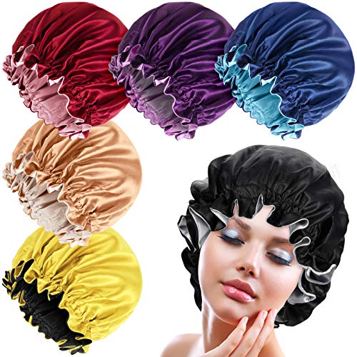 6 Pieces Satin Bonnet for Natural Hair Bonnets for Women Silk Bonnet for Curly Hair Cap for Sleeping Silk Sleep Cap Hair Bonnet