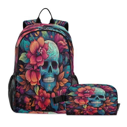 Sac d'école léger durable pour le collège et sorties avec son sac à déjeuner fleuri