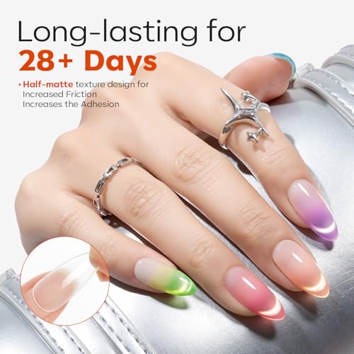 Image of Modelones Almond Gel Nail Tips Kit, No UV Lamp Semi Solid Glue Nail File | 15Sizes 240PCS Pre Etched Half Matte Medium Press On Nails No UV Light Needed Quick Drying, Long Lasting DIY Home Salon