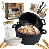 Yolb Brotbackset – Gusseisen Topf mit Deckel, Sauerteig-Starter-Set, Gärkörbchen & Zubehör –...