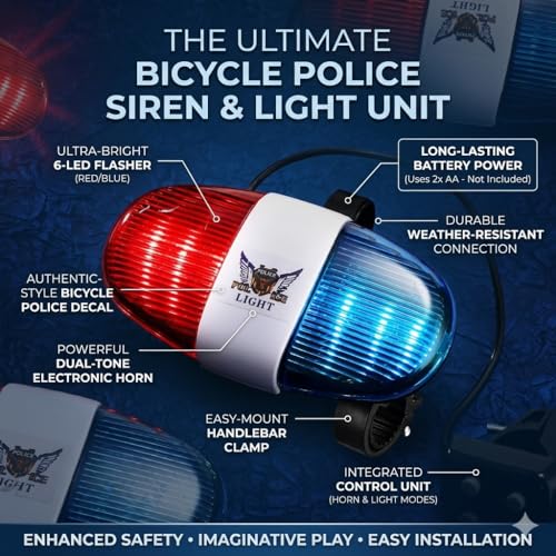 Image of Wavva Police LED Light + 4 Loud Siren Sound Trumpet Cycle Horn.