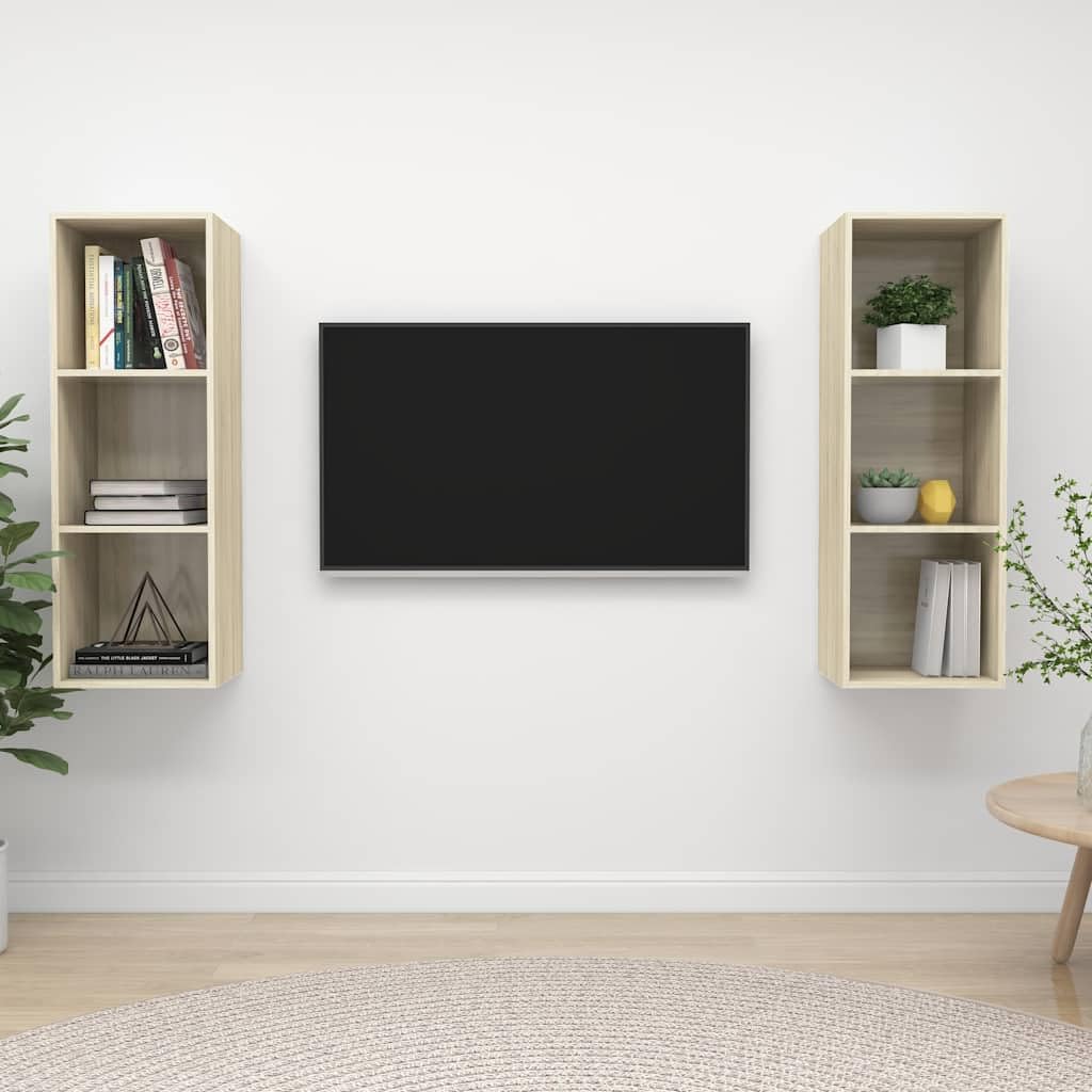 Pojemne wiszące szafki TV z dębu sonoma zestaw 2 sztuk 37x37x107 cm