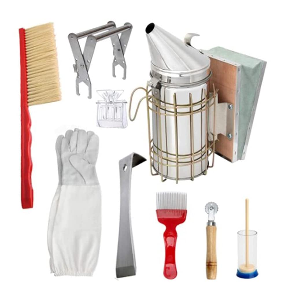 1 juego de suministros de apicultura kit de herramientas de acero inoxidable cepillo para ahumador guantes raspador clip accesorios suministros de apicultura kit de herramientas