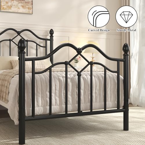 Image of LoVinson Twin Size Bed Frame with Victorian Headboard & Footboard, Black