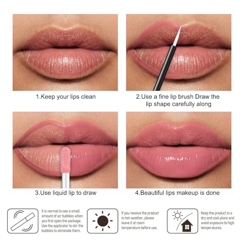 Image of evpct Nude Pink Shiny Longwear No-Budge Liquid Lip Color Lipstick Makeup, Highly Pigmented Color Instant Shine, Waterproof Long Lasting Lipstick for Women, Lip Stain Gloss with Lip Liner Brush, 19#
