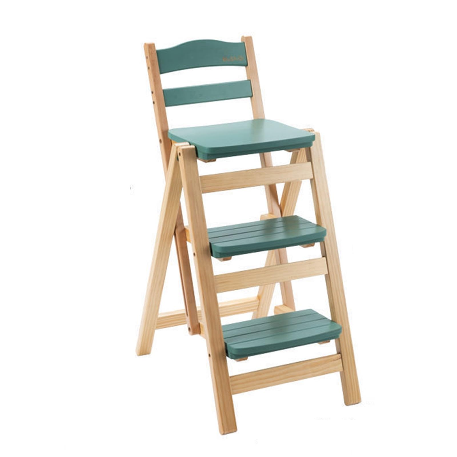 3 Steps Solid Wood Ladder Stool Easy to Change Environmentally Friendly Water-Based Paint Thickened Ladder Legs Step Stool with Backrest not Easy to Crack Chair (Color : Green)