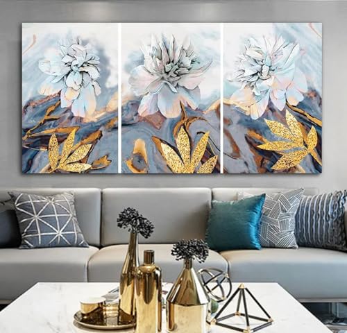 Fleurs abstraites peintures toile feuille d'or affiche murale 50x100cm