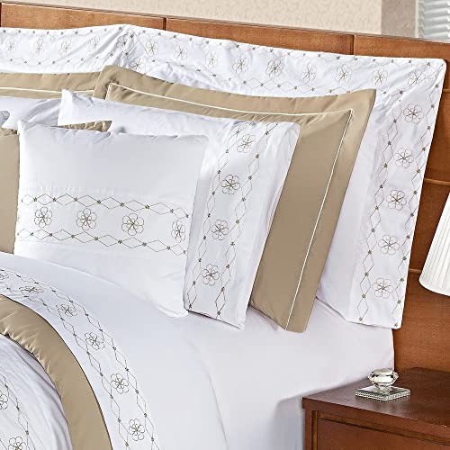 Kit Edredom Damasco Queen 11 Peças - Branco/Bege