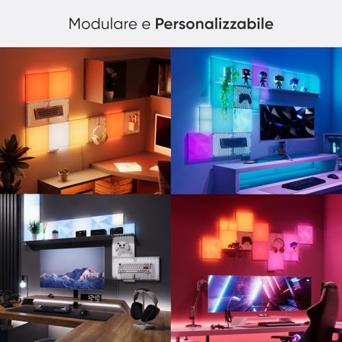 Blocks Kit Iniziale | 6 Quadrati Illuminazione Diffusa Uniforme, Pannelli da Parete RGBW, Luci Led 16M Colori, Sincronia Musica e Schermo, Thread/WiFi Controllo via App e Vocali (Alexa Apple) - Illuminazione - Immagine 2