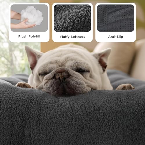 BEDSURE Hundebett Waschbar Groß - Hundekissen Bett Beruhigende Hundematratze mit Rutschfestem Boden, Warmes Kissen für Große Haustiere, Grau, 89x58x8cm