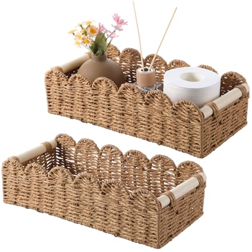 2 Pcs Toilet Tank Basket, Beige Paper Bathroom Basket Organizer