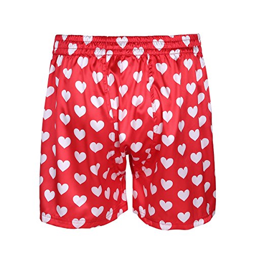 Hansber Mens Love Heart Print Boxers Shorts Silky Satin Elastic Waist Lounge Shorts Underwear Sleepwear2