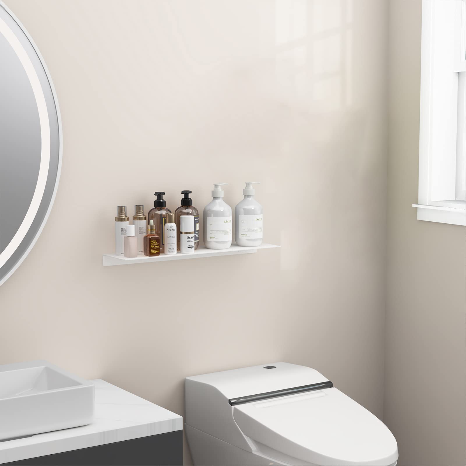 White Floating Shelf for Wall Storage, Metal Wall Shelves for Living Room, Bathroom, Kitchen, 20â€? Long Display Shelf for Collectibles