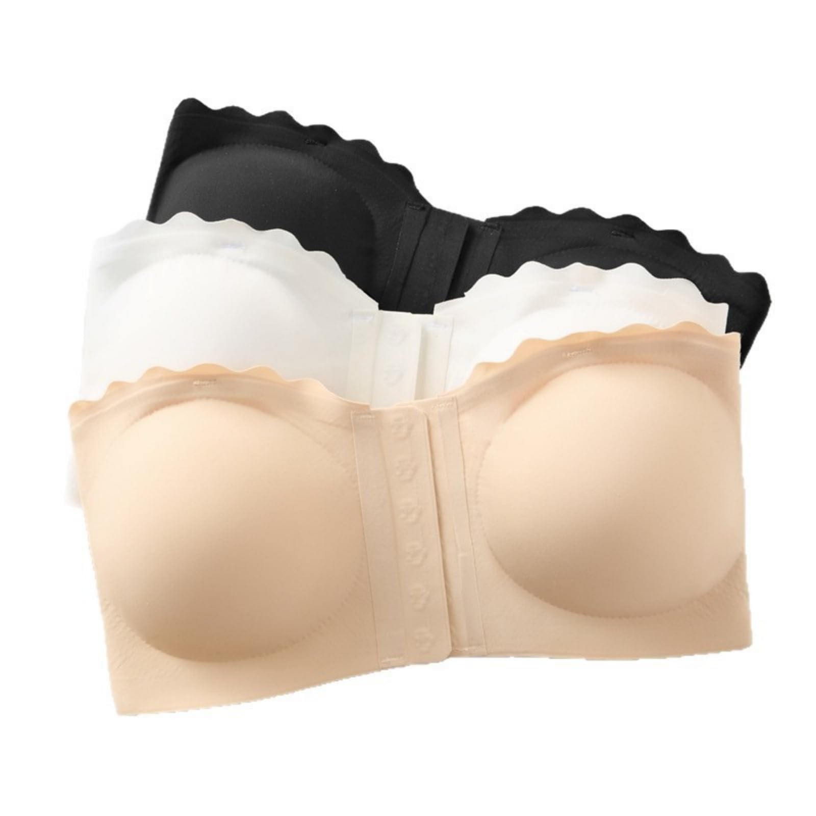 Reggiseno da donna senza spalline con fibbia frontale, tubo antiscivolo e confortevole, top a tubo senza cuciture arricciato con bordo ondulato