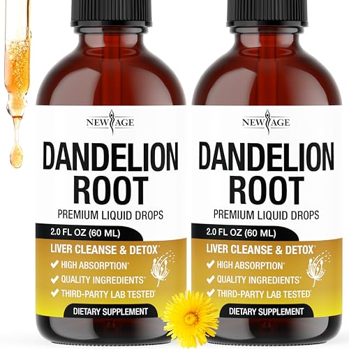 NEW AGE Dandelion Root Extract Drops - Liver Cleanse Detox Support - Dandelion Tincture for Liver Support - Vegan Sugar & Alcohol-Free Liquid Supplement - 4 fl oz