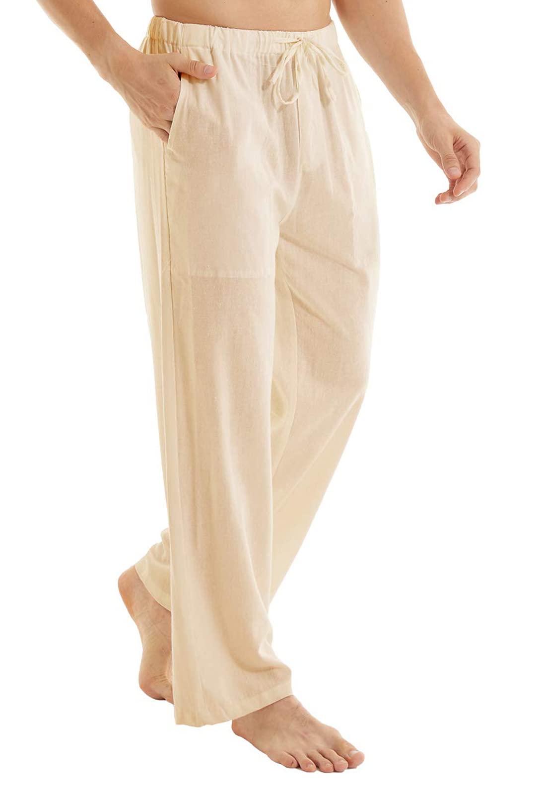 YuKaiChen Herren Leinenhose Herren Lang Sommerhose Weit Leicht Loose Fit Freizeithose Yoga Urlaub Strandhose mit Kordelzug