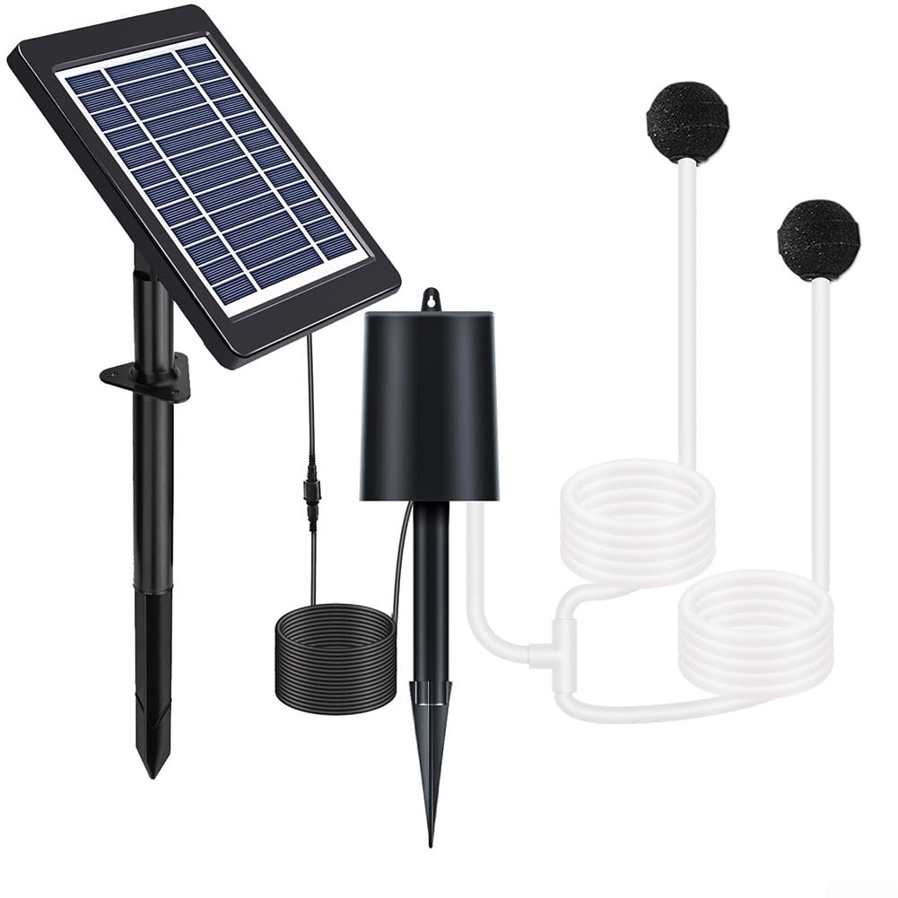 Pompa ad aria solare da 6 V 5 W con batteria da 2200 mAh per acquari, laghetti, acquari, silenzioso, sistema aeratore esterno, nero