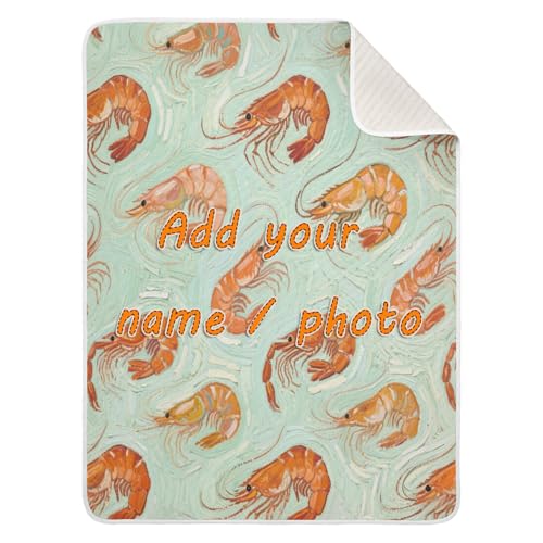 Custom Food Shrimp Green Art Painting Throw Blanket Breathable personalizados para Bunny Name Blanket for Newborns, Infants, & Toddlers 30x40in recuerdo de bautizo para ni?