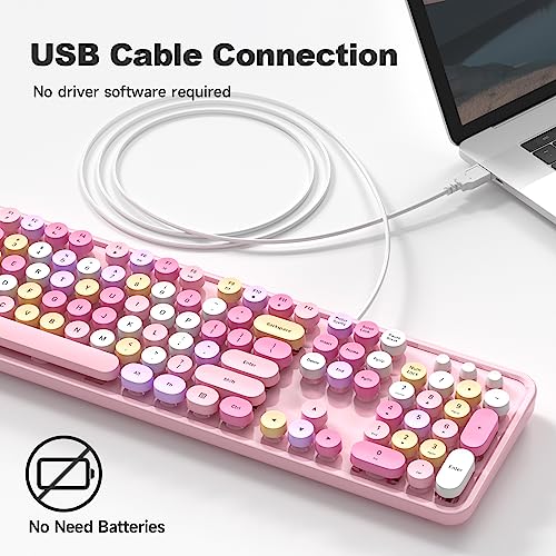 Image of Atelus Computer Keyboard Wired, Plug Play USB Keyboard with Large Number Pad, Caps Indicators, Foldable Stands, Full Size Keyboard for Windows PC Laptop (Pink Colorful)