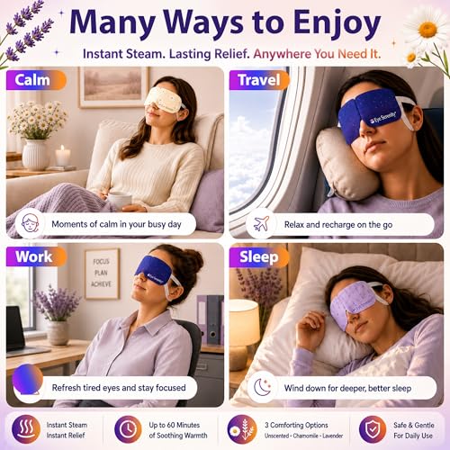 Image of LURE Eye Serenity Steam Eye Mask, Heated Eye Mask, Self Heating Warm Compress for Dry Eyes, Fast Relief for Stye, Puffy Sensitive Eyes, Moist Heat, Relaxation Gifts for Women and Men - Variety