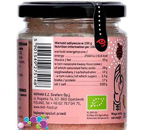 DIET-FOOD - Bio Kokos Mandel Creme - Kokosnusscreme - Coconut Cream - mit Nüsse und Himbeeren - Ohne Zucker - Ohne Palmöl - Raspnutin