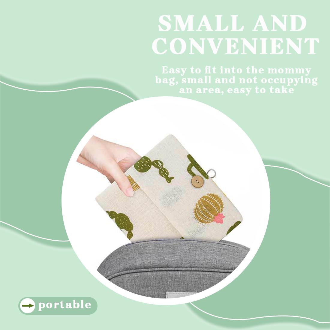Sac à Couches de Bébé Suspendu Organisateur Pliable Portable 2 en 1 Cactus 18×21cm