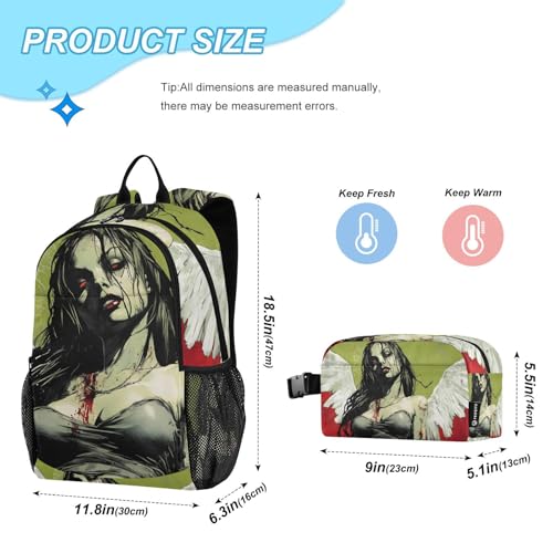 Zombie Angel Backpack Lunch Bag Set for Travel Hiking Picnic, Backpacks with Insulated Lunch Box2
