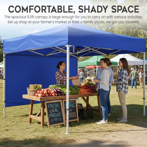 Image of OUTO Heavy Duty Gazebo Tent 6.5 ft | 17.5 Kg Strong Frame | UV Protection Foldable Pop-Up Canopy Tent with 3 Side Open | Outdoor Folding Tent for Garden, Terrace, Events & Promotional Use (Blue)