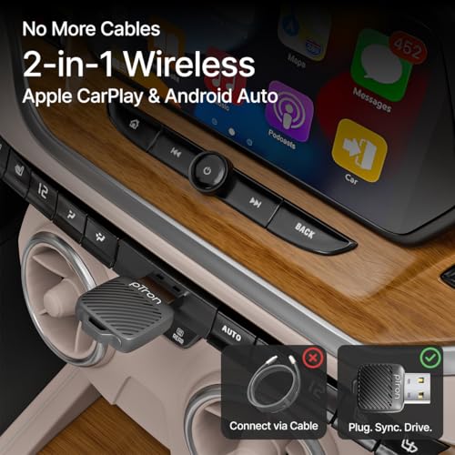 Image of pTron CarSync X2 2-in-1 Wireless Carplay Receiver, Converts Wired Android Auto & CarPlay to Wireless, USB A & Type C, Only for Cars with OEM-Installed Wired Android Auto /CarPlay, Plug & Play (Black)