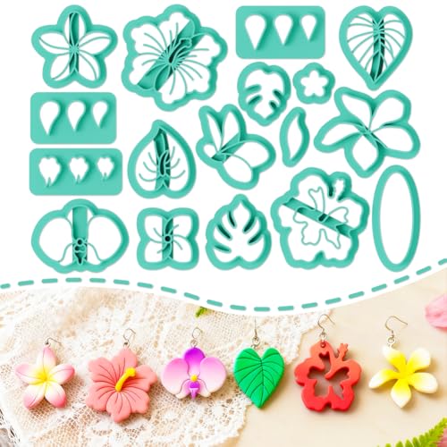 Image of ORIGACH 17 Pcs Flower Polymer Clay Cutters Set PLA Clay Earring Cutters for Earring, Necklaces, Bracelets Making Polymer Clay Molds with Storage Box