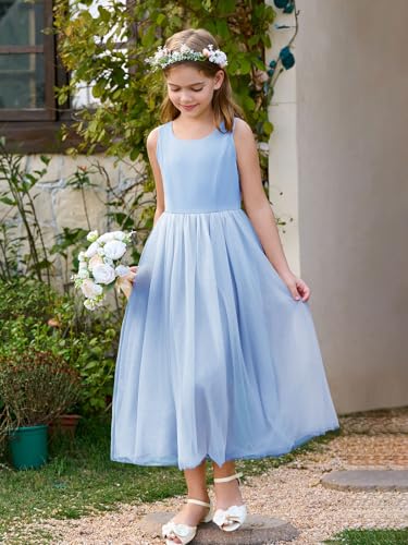 Haloumoning Girls Tulle Dresses Long A-Line Wedding Flower Girl Dress 4-14 Years2
