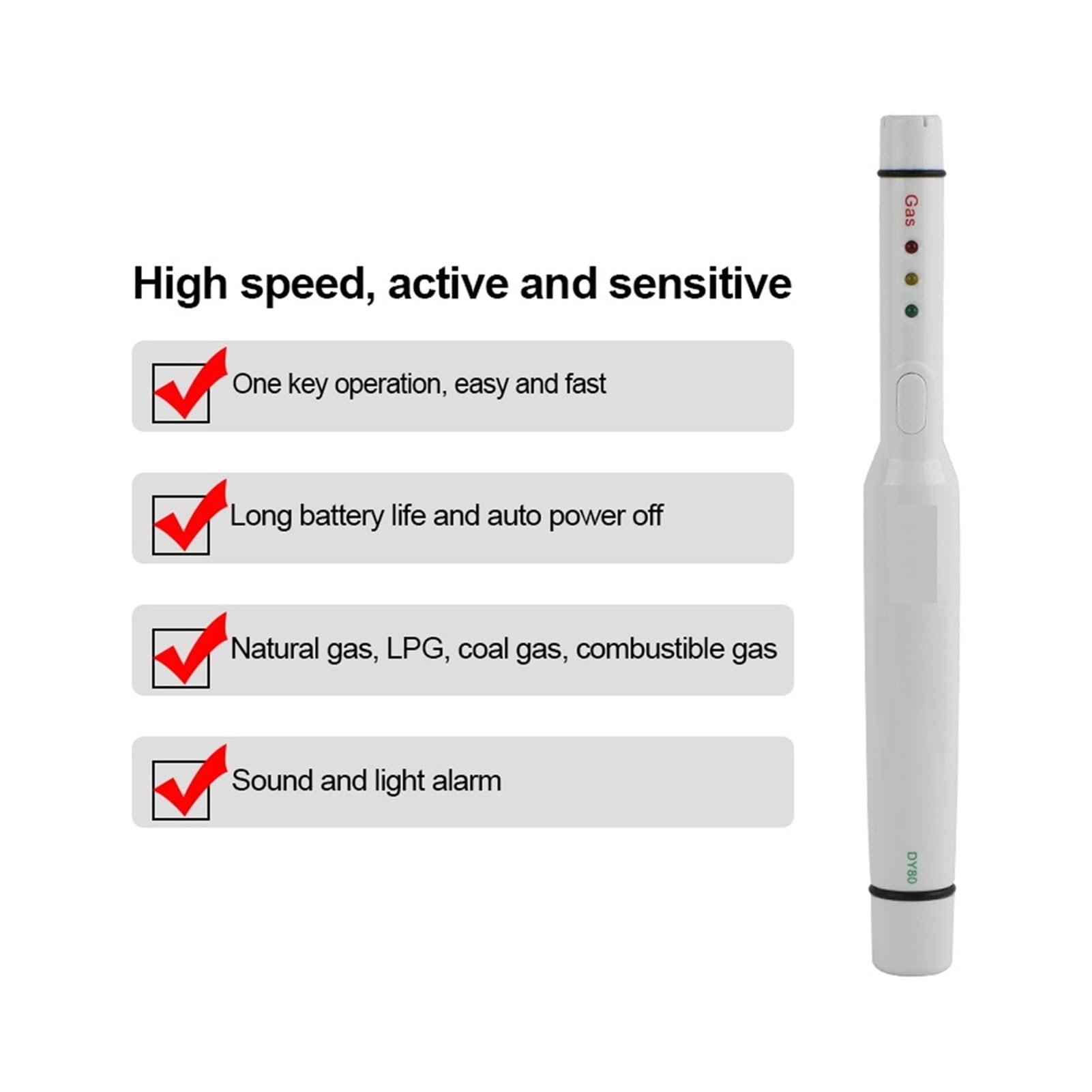 Detector de Gas, Detector de Fugas Gas portátil DY80 Natural GLP Combustible Sensor Alarma Seguridad for propano butano metano para el Trabajo y el hogar